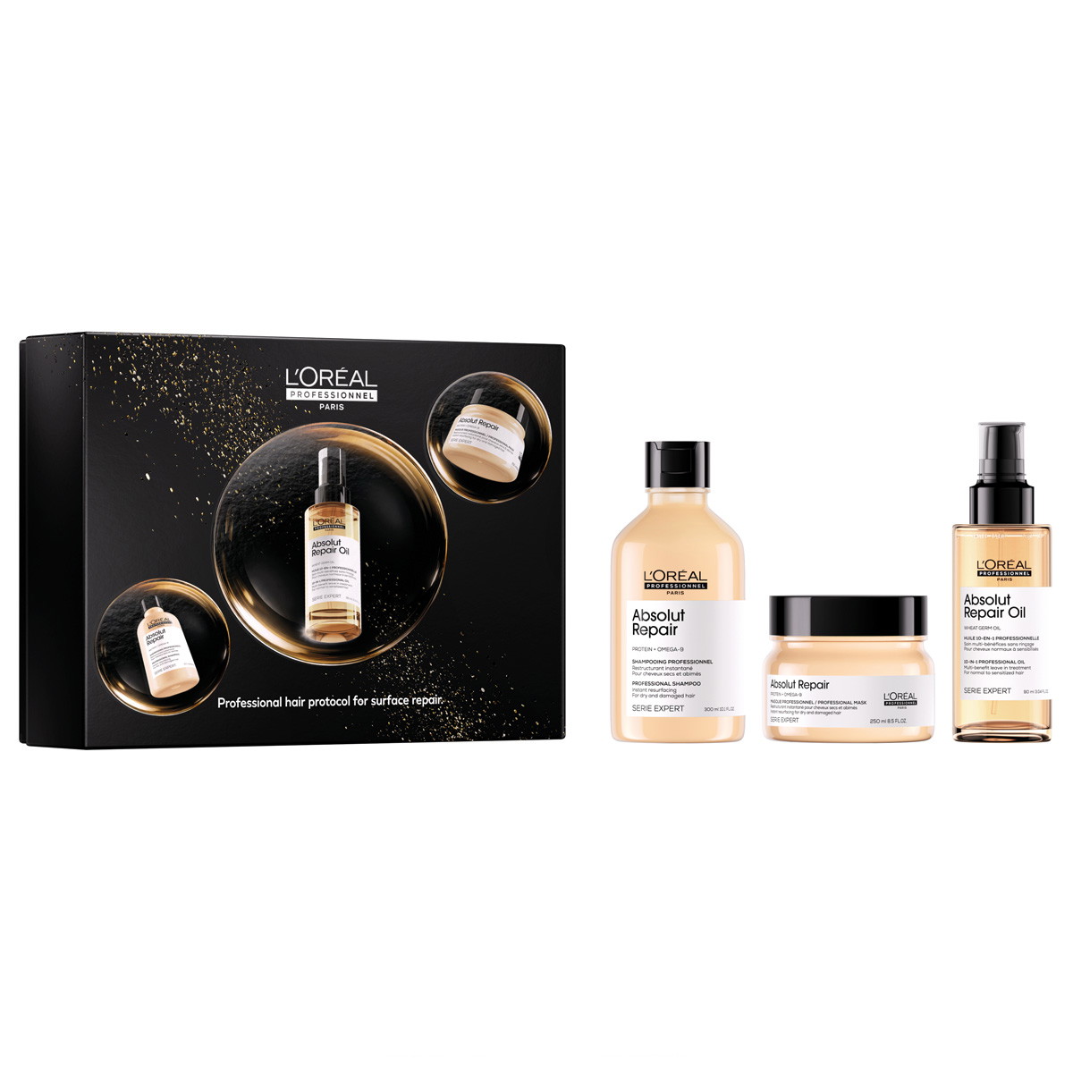 Serie Expert Absolut Repair Set de regalo Trio (champú 300 ml + mascarilla 250 ml + aceite 90 ml)