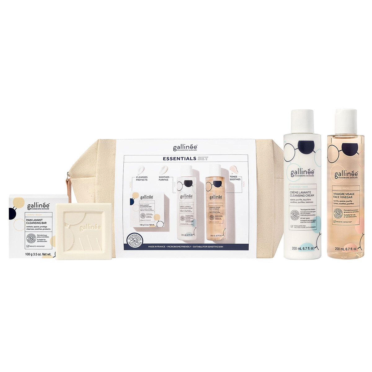 Coffret Essentials (savon 100 g + crème 200 ml + gel 200 ml + trousse de voyage)