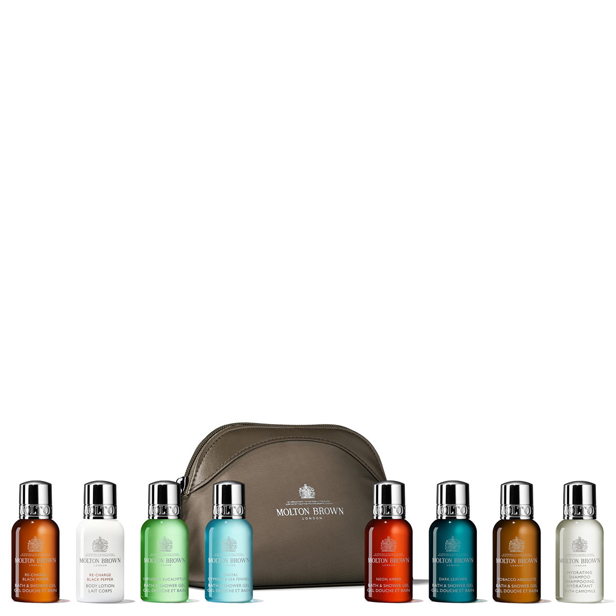 The Classic Explorer Body & Hair Mini Travel Bag (Shower gel 6 x 30ml + Shampoo 30ml + Lotion 30ml + Bag)