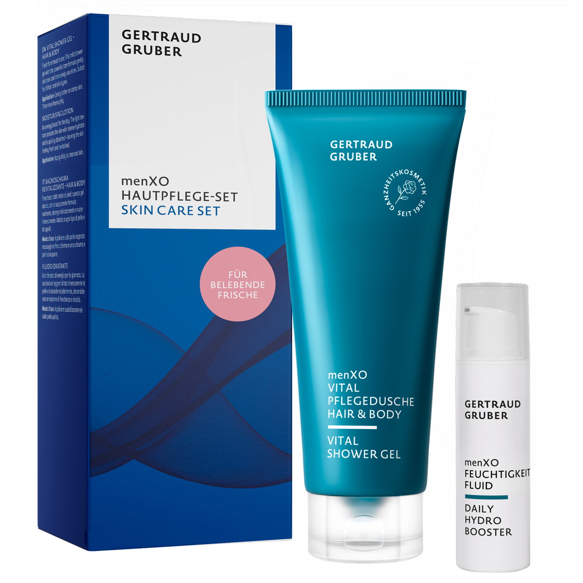menXO Set per la cura della pelle (gel doccia 200 ml + siero viso 10 ml)
