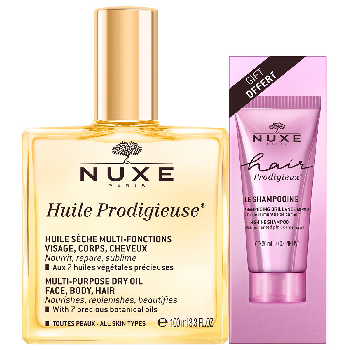 Huile Prodigieuse Coffret huile sèche + shampoing (huile 100 ml + shampoing 30 ml)