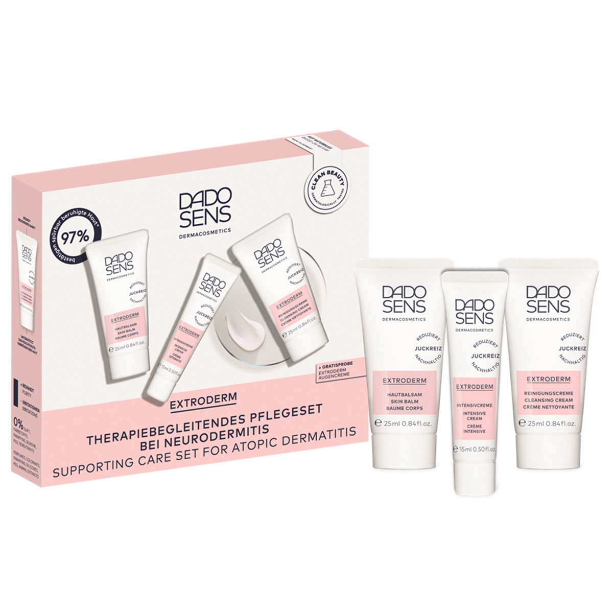 EXTRODERM Set de cuidado para la dermatitis atópica (bálsamo para las manos 25 ml + crema intensiva 15 ml + crema limpiadora 25 ml)