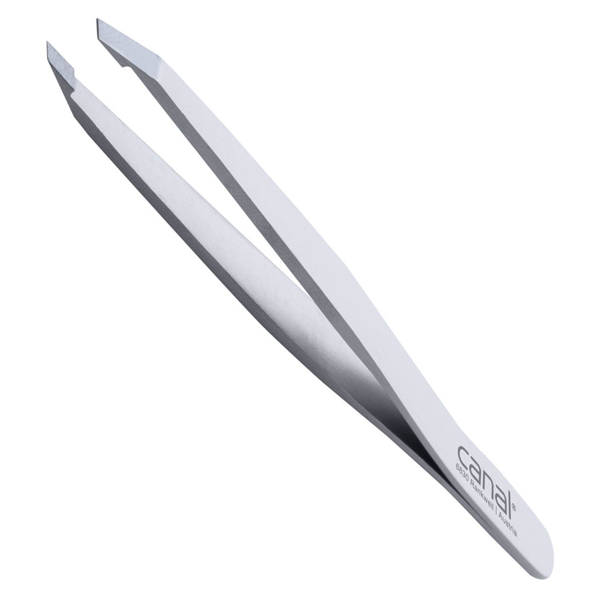 Canal hair tweezers, straight, satin, stainless, 9 cm
