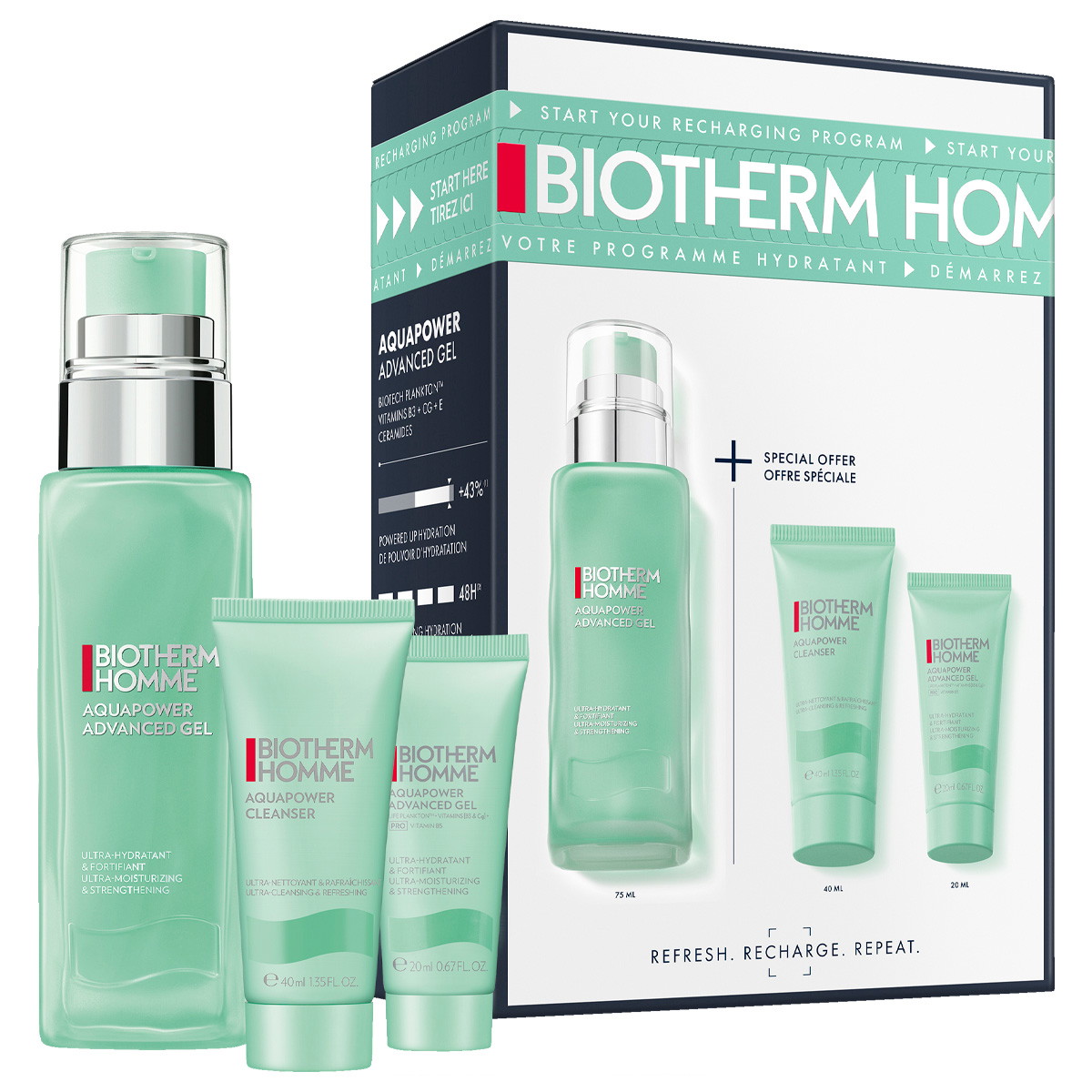 Homme Aquapower Routine Set (Cleanser 40ml + Advanced Gel 75ml + 20ml)