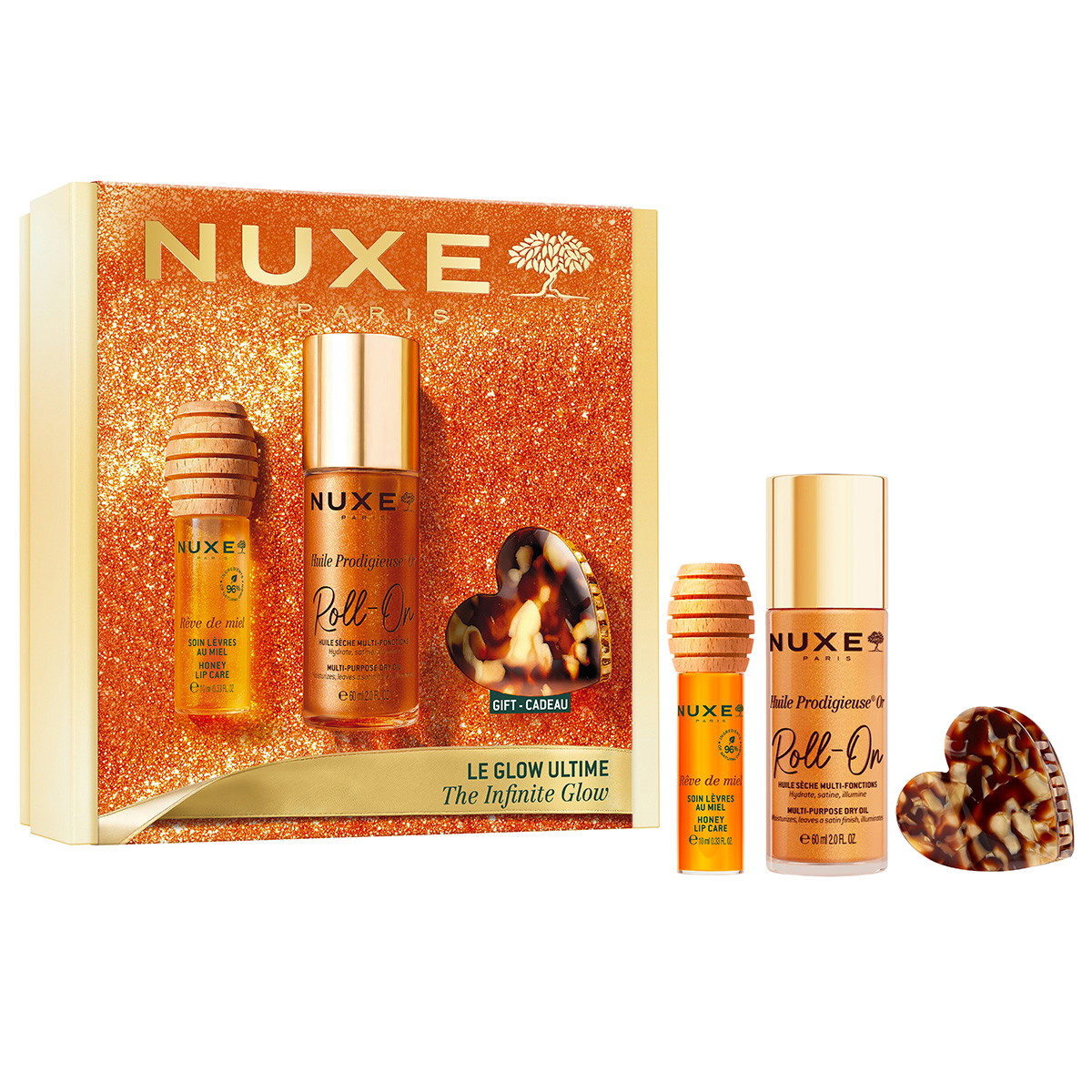 Set regalo "Goldener Glow" (roll-on da 60 ml + balsamo per le labbra da 10 ml + fermaglio per capelli)