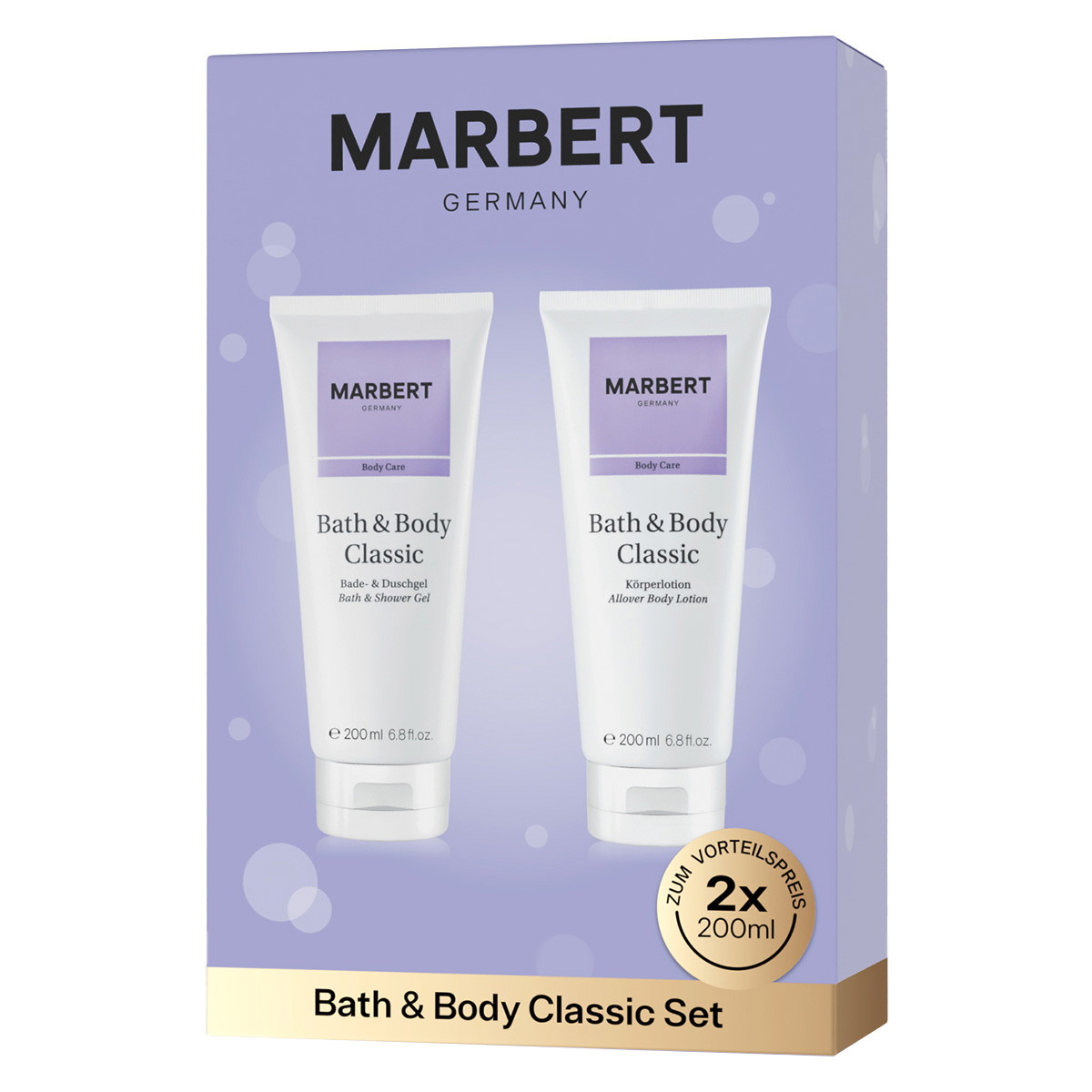 Body Care Set clásico de baño y cuidado corporal (gel de ducha 200 ml + loción 200 ml)