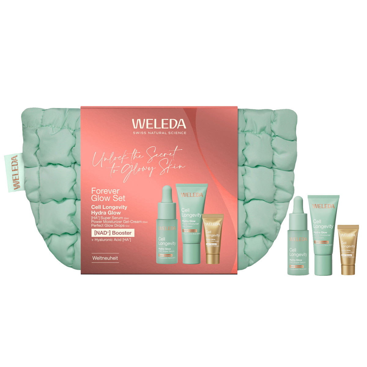 Cell Longevity Hydra Glow Set di prova (Gel Cream 20 ml + Glow Drops 5 ml + Super Serum 10 ml)