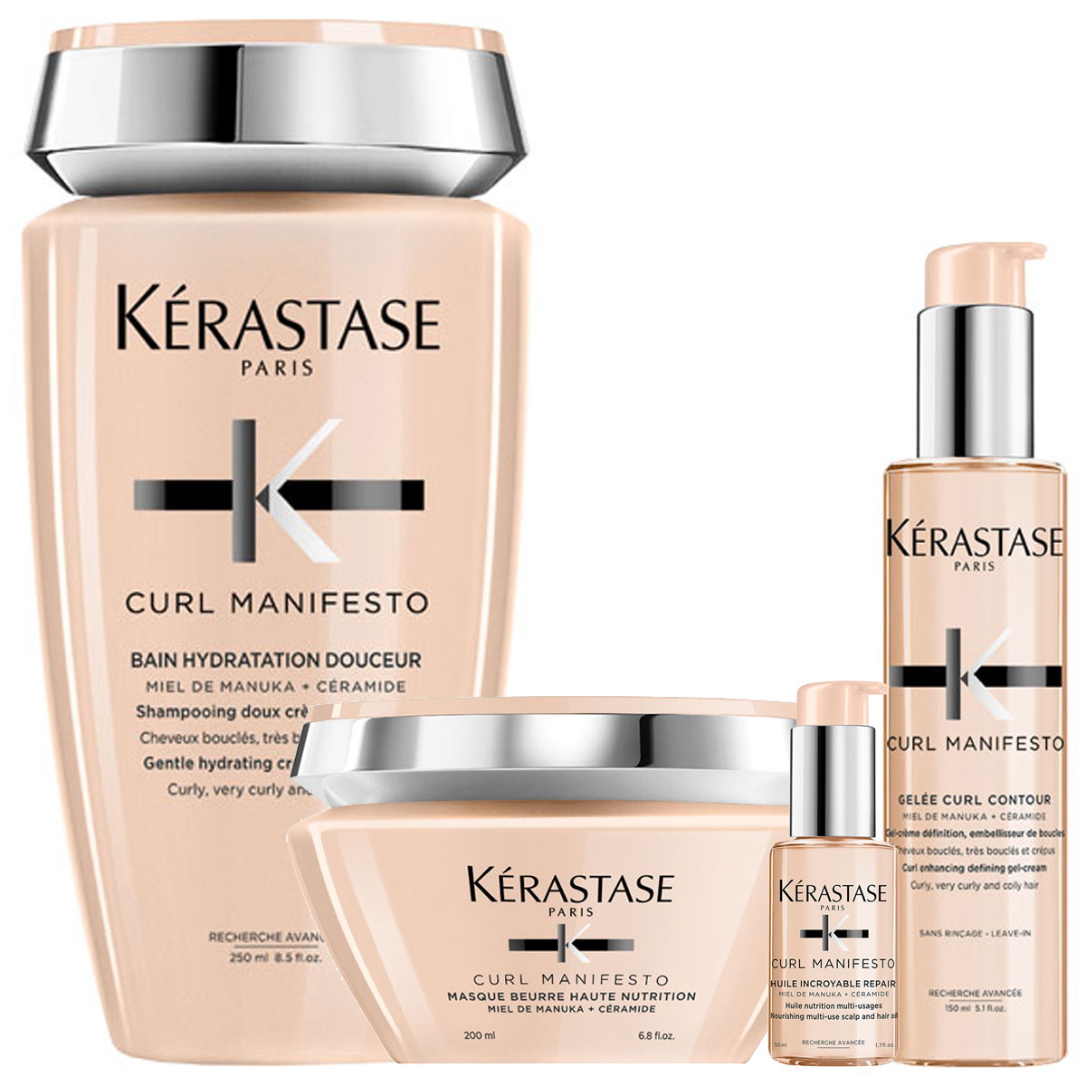 Curl Manifesto Pflegeset (Haarbad 250ml + Maske 200ml + Haaröl 50ml + Gel-Creme 150ml)