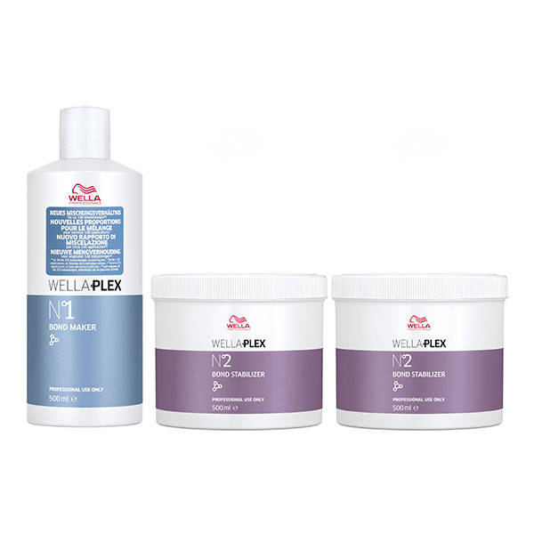 WELLAPLEX Kit de salon (n° 1 Bond Maker 500 ml + n° 2 Bond Stabilizer 2 x 500 ml + doseur + flacon pompe)