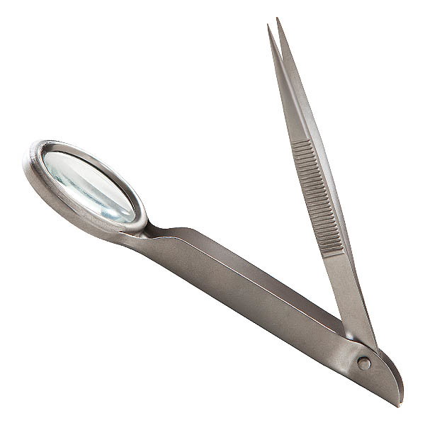 Tweezers with magnifying glass