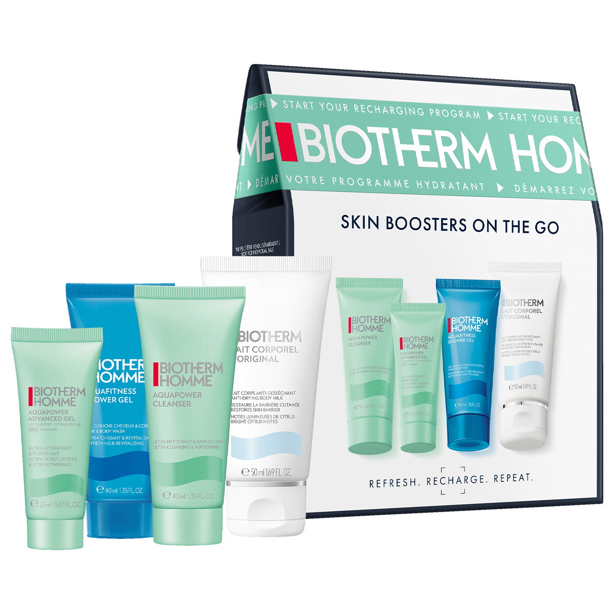 Homme Aquapower Set (Shower Gel 40ml + Body Milk 50ml + Advanced Gel 20ml + Cleanser 40ml)