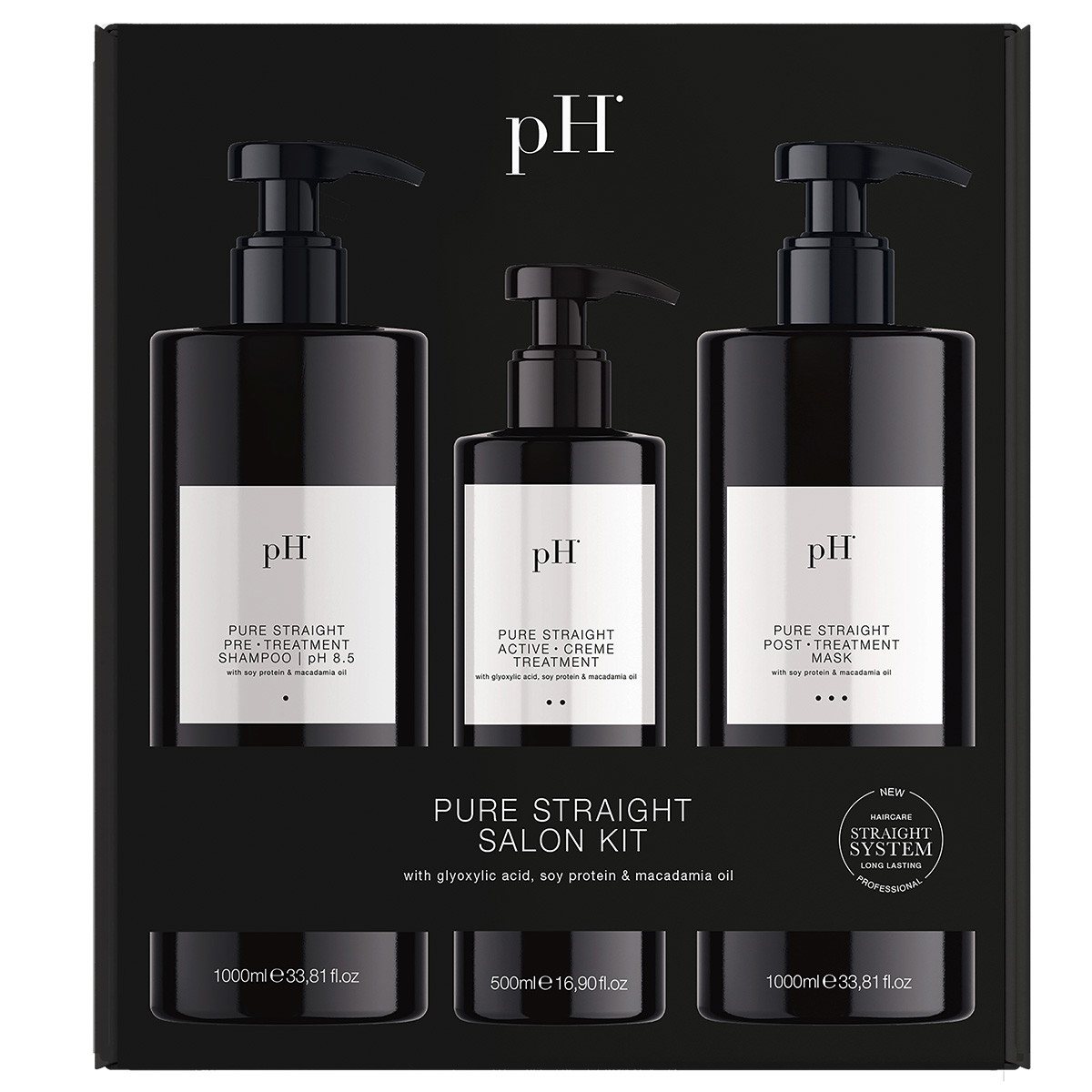 Pure Straight Salon Kit (Shampoo 1000ml + Treatment 500ml + Mask 1000ml)