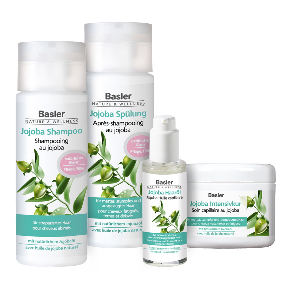 Jojoba Starter Set (Shampoo 200ml + Conditioner 200ml + Intensivkur 125ml + Haaröl 50ml)