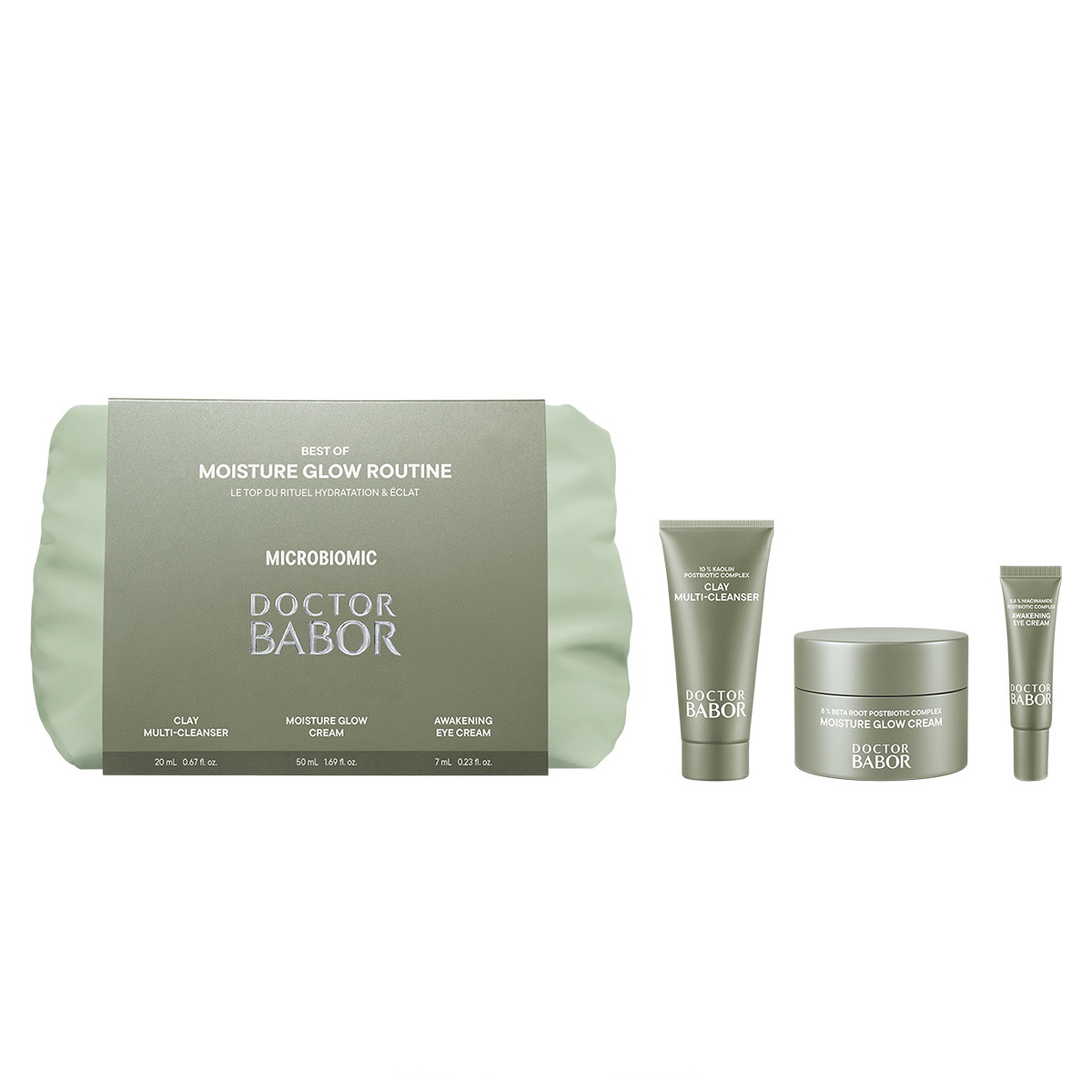 DOCTOR BABOR MICROBIOMIC MOISTURE GLOW ROUTINE SET (Cream 50ml + Cleanser 20ml + Eye Cream 7ml + Pouch)
