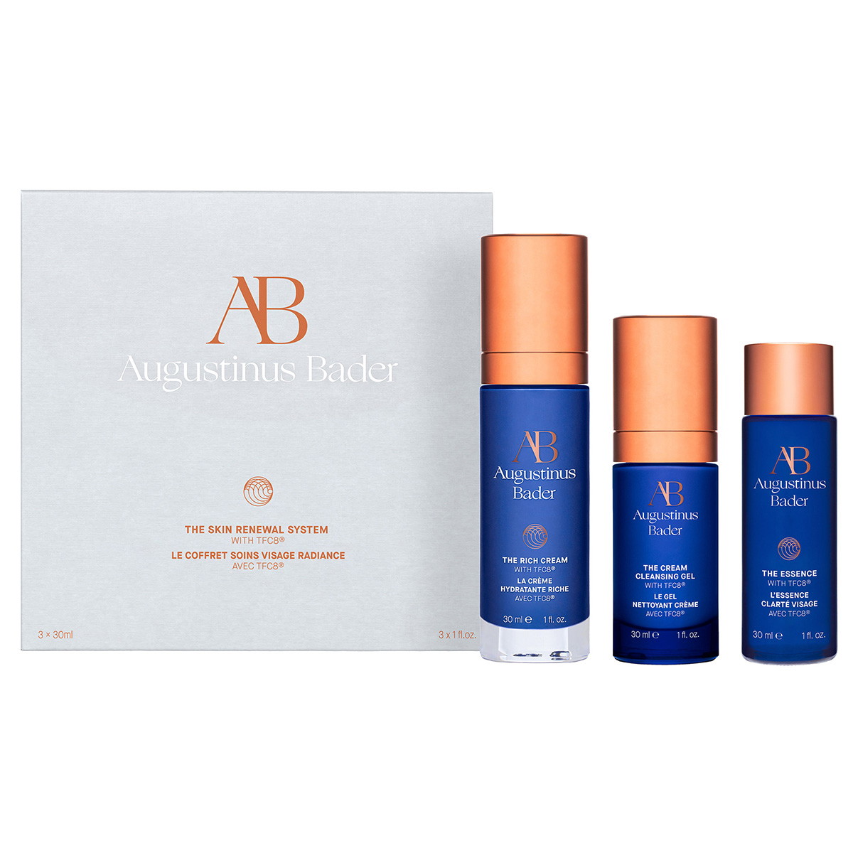 Le système de régénération de la peau (gel nettoyant 30 ml + sérum 30 ml + crème 30 ml)