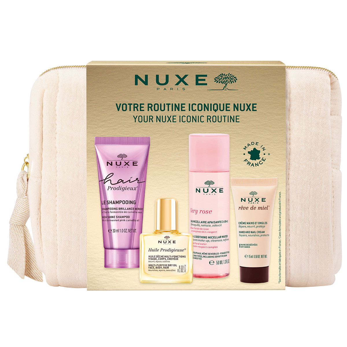 Essentials Reisegrößen (Reinigungswasser 50ml + Shampoo 30ml + Oil 10ml + Handcreme 15ml)