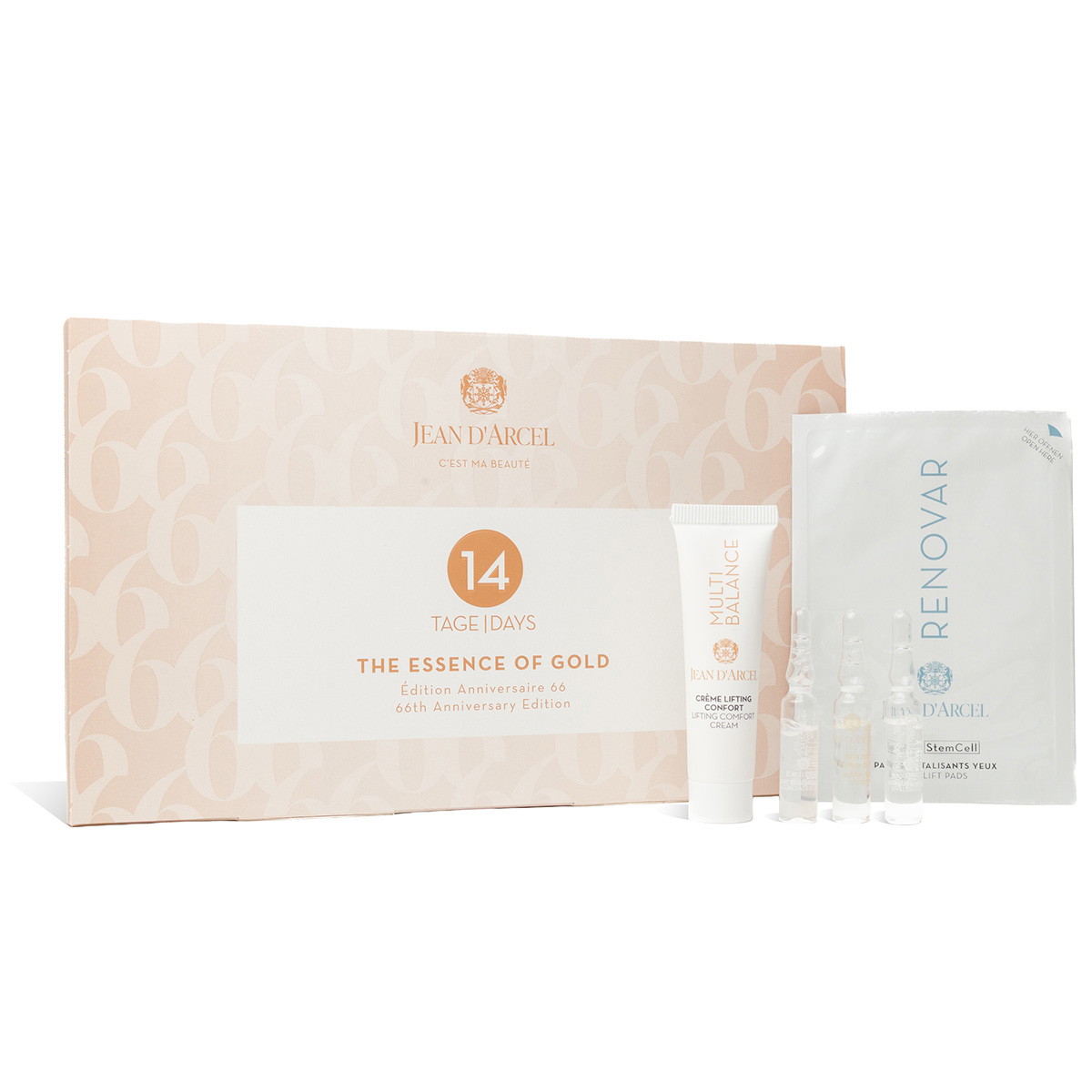 Coffret « The Essence of Gold » Édition 66e anniversaire (14 ampoules de 2 ml + crème de 15 ml + 2 disques)