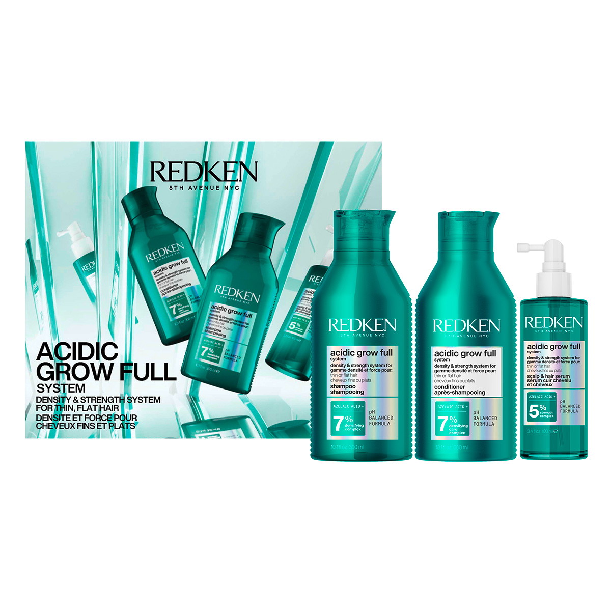 acidic grow full system Kerstset (shampoo 300 ml + conditioner 300 ml + serum 100 ml)