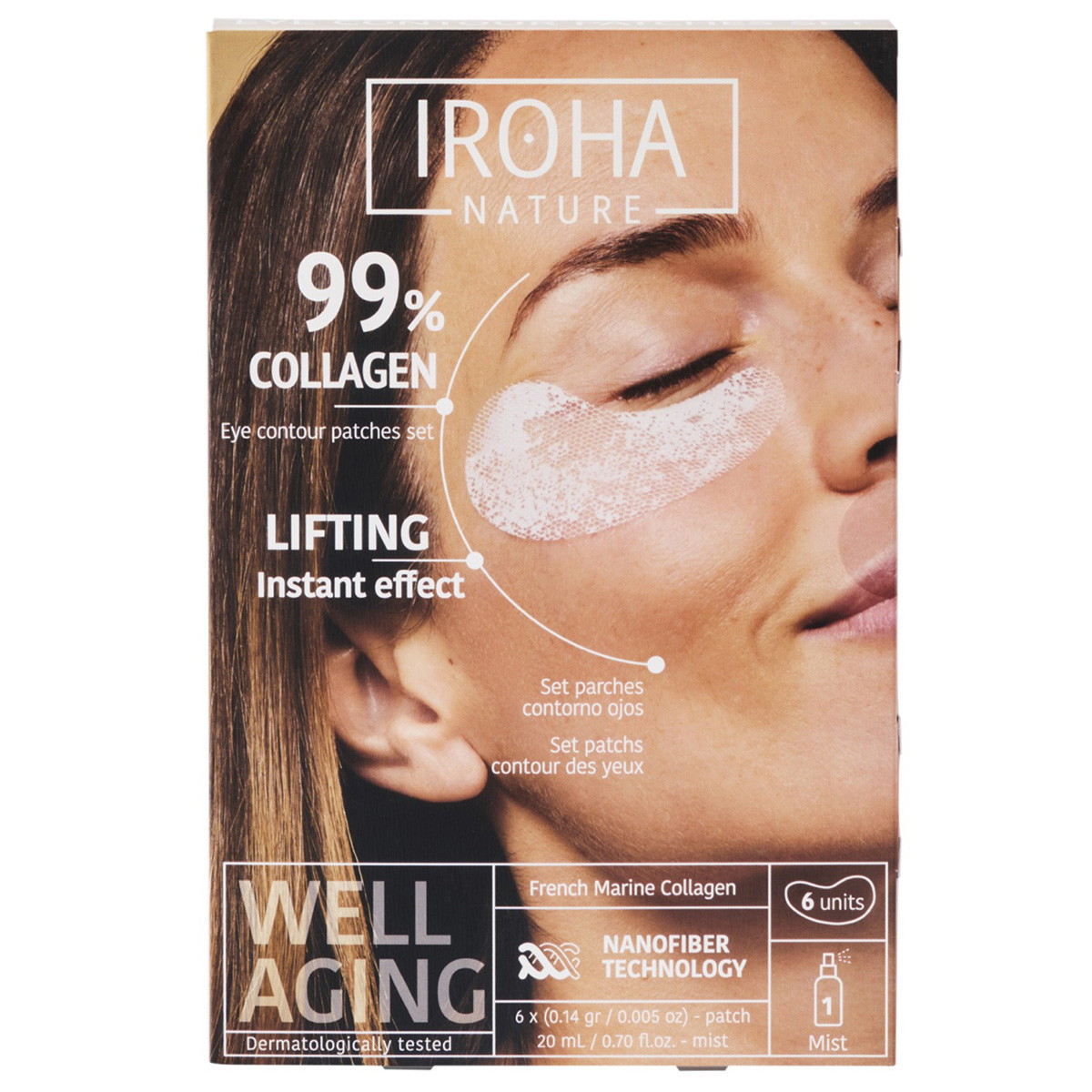 Set met 99% collageen-oogcontourpatches (6 x patches + activerende mist 20 ml)