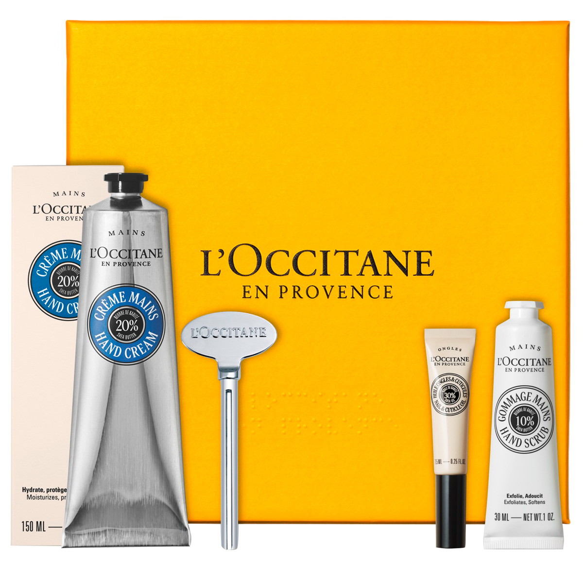 Karité Confort Handpflege Geschenkset (Creme 150ml + Öl 7,5ml + Peeling 30ml + Tubenschlüssel)