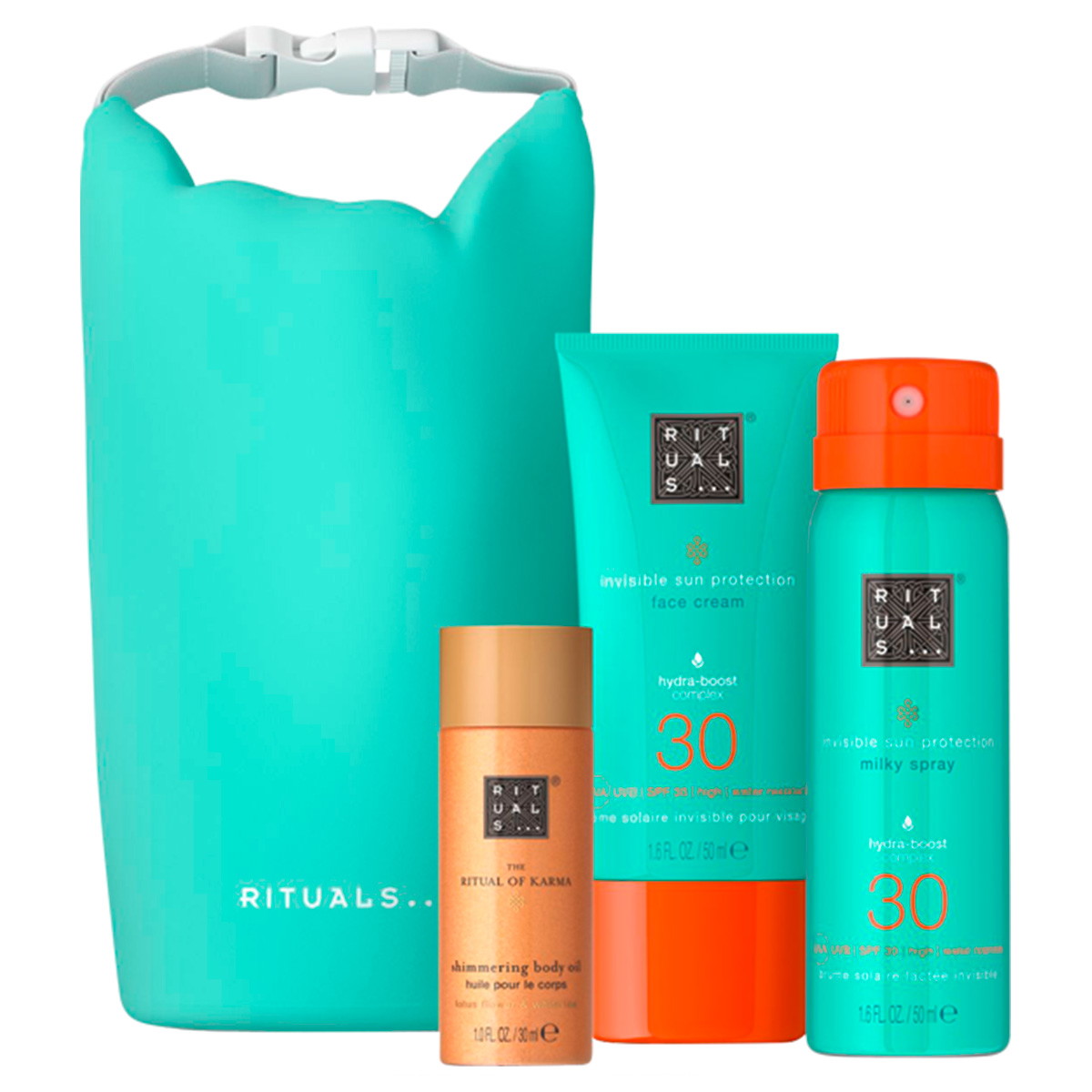 THE RITUAL OF KARMA Sun Trial Set (Spray 50ml + Öl 30ml + Creme 50ml + Tasche)
