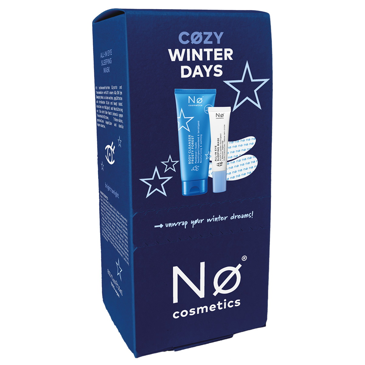 Set «Cozy Winter Days» (limpiador corporal 75 ml + mascarilla para los ojos 15 ml + 1 par de parches para los ojos)